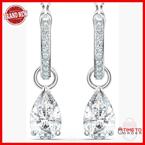 Rhodium Plated Crystal Hoop Earrings with Hinge Closure
